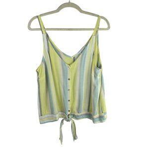 Bella Dahl Carrie‎ Tie Front Crop Tank Women Large Yellow Stripe Linen Blend